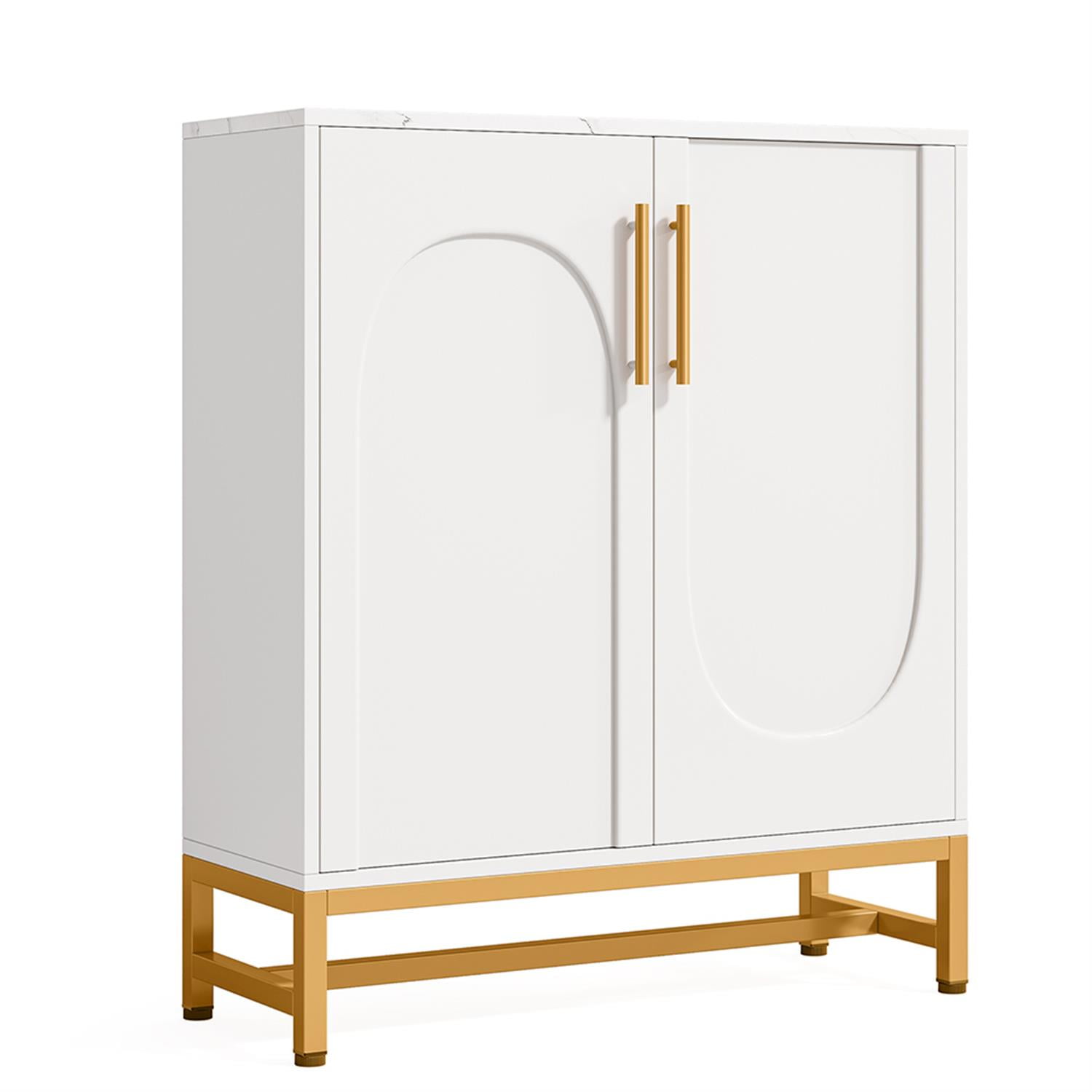 Demi Bonn Sideboard Buffet Storage Cabinet with Adjustable Shelves, Modern Credenza Accent Cabinet for Kitchen Entryway Living Dining Room, White