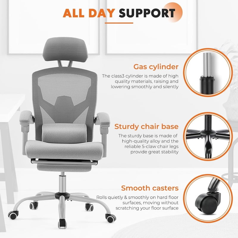 Beddle Desk Chair with Lumbar Support, High-Back Ergonomic Mesh Swivel Rolling Desk Chair for Home Office or Study, Green