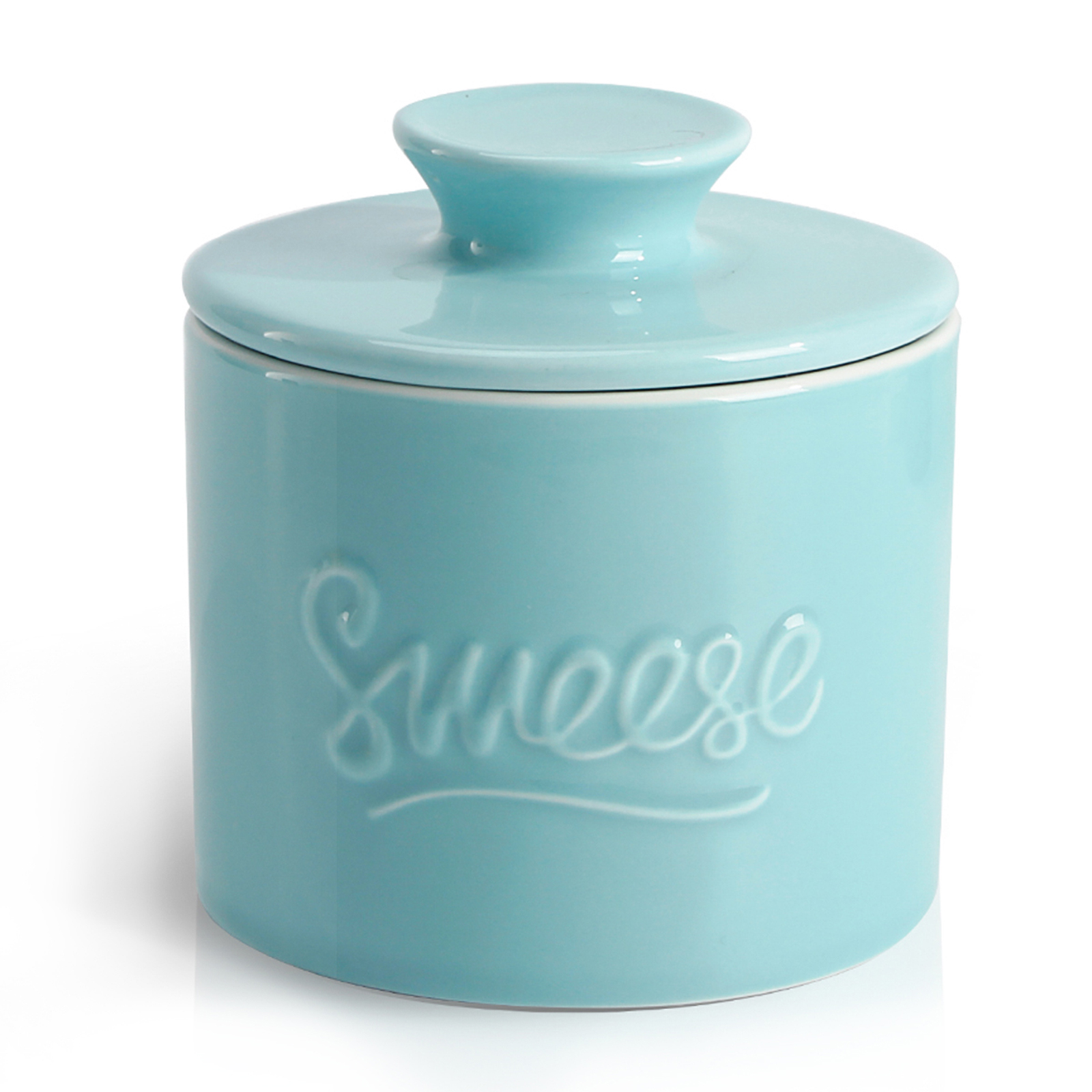 Sweese Porcelain Butter Keeper Crock With Sweese Logo, Turquoise