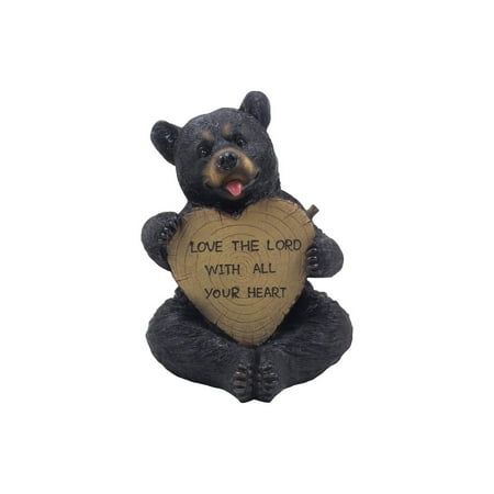 

Decorative Sitting Black Bear Holding Faux Wood Heart Sign Statue for Rustic Spiritual Décor or Christian & Religious Decorations As Teddy Bear Valentine s Day Gifts for Women