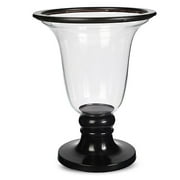 Wide Glass Candle Holder, Wood Base & Rim, Black