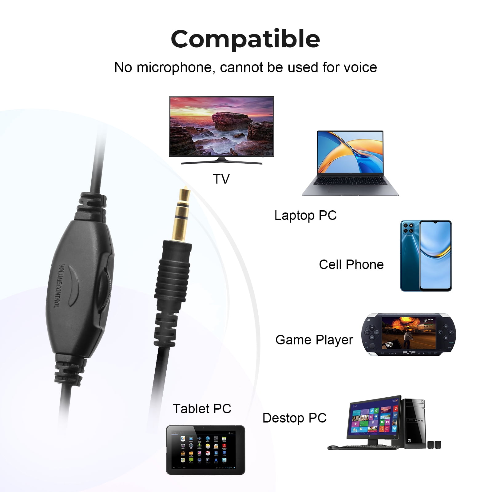 WMSZMSM Long Cord Wired Headphones for TV & PC, No Mic, Volume Control, 3.5mm AUX(9.8FT)
