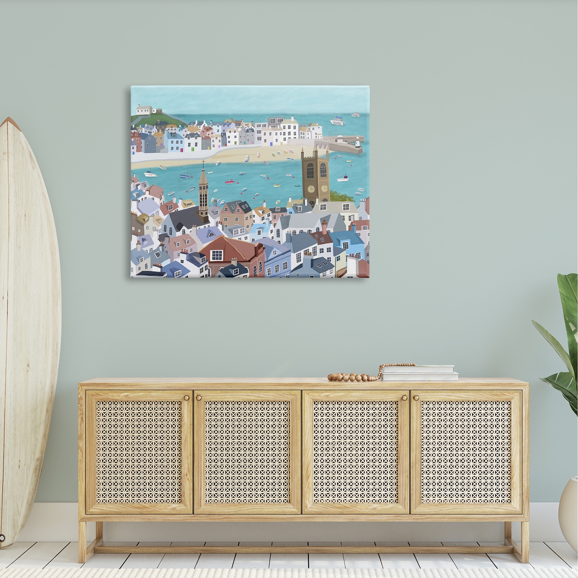 Stupell Industries Beach Town City Buildings Ocean View Illustration, 48 x 36, Design by Carla Daly