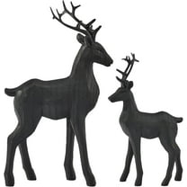 Black Christmas Reindeer for Winter – Set of 2 Xmas Reindeer Figurines – Modern Black Christmas Deer Statues for Living Room, Mantel Table Christmas Decor Indoor