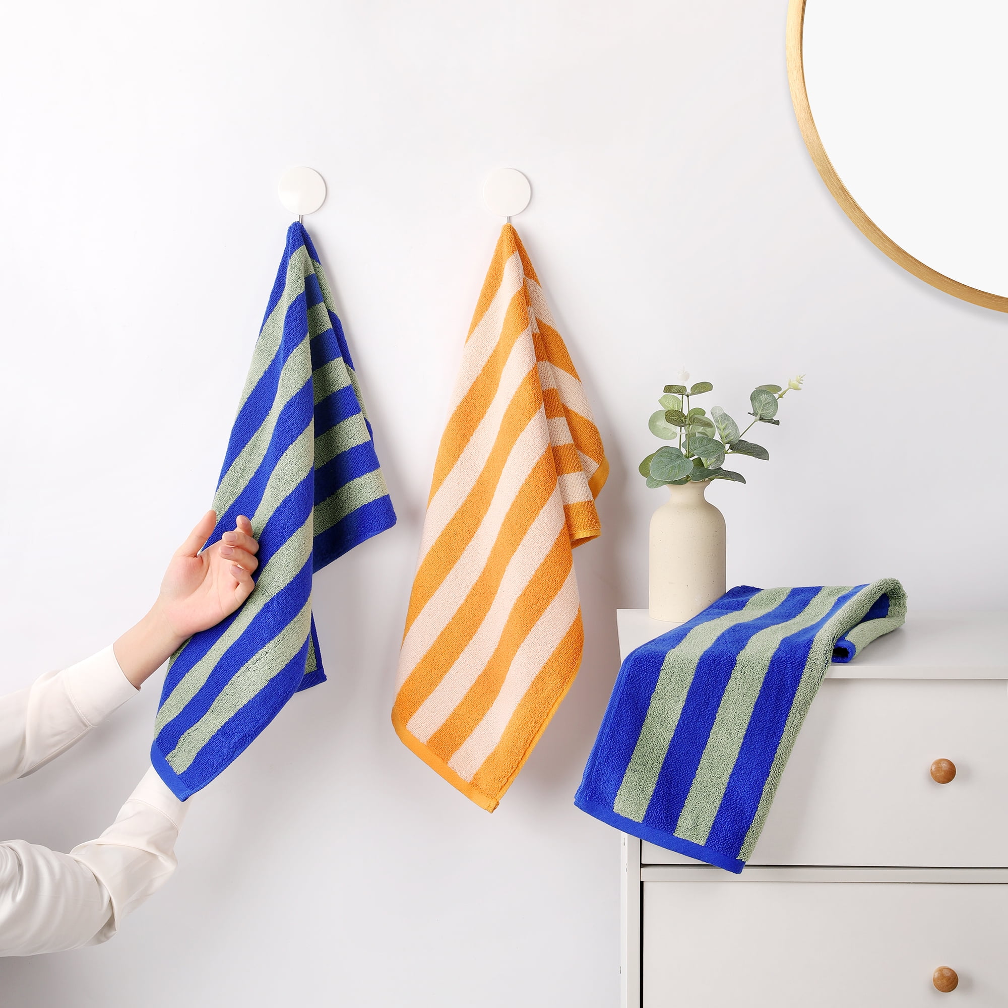 Unique Bargains Striped Cotton Hand Towel Set Soft Towels Blue 13" x 29" -4 Piece