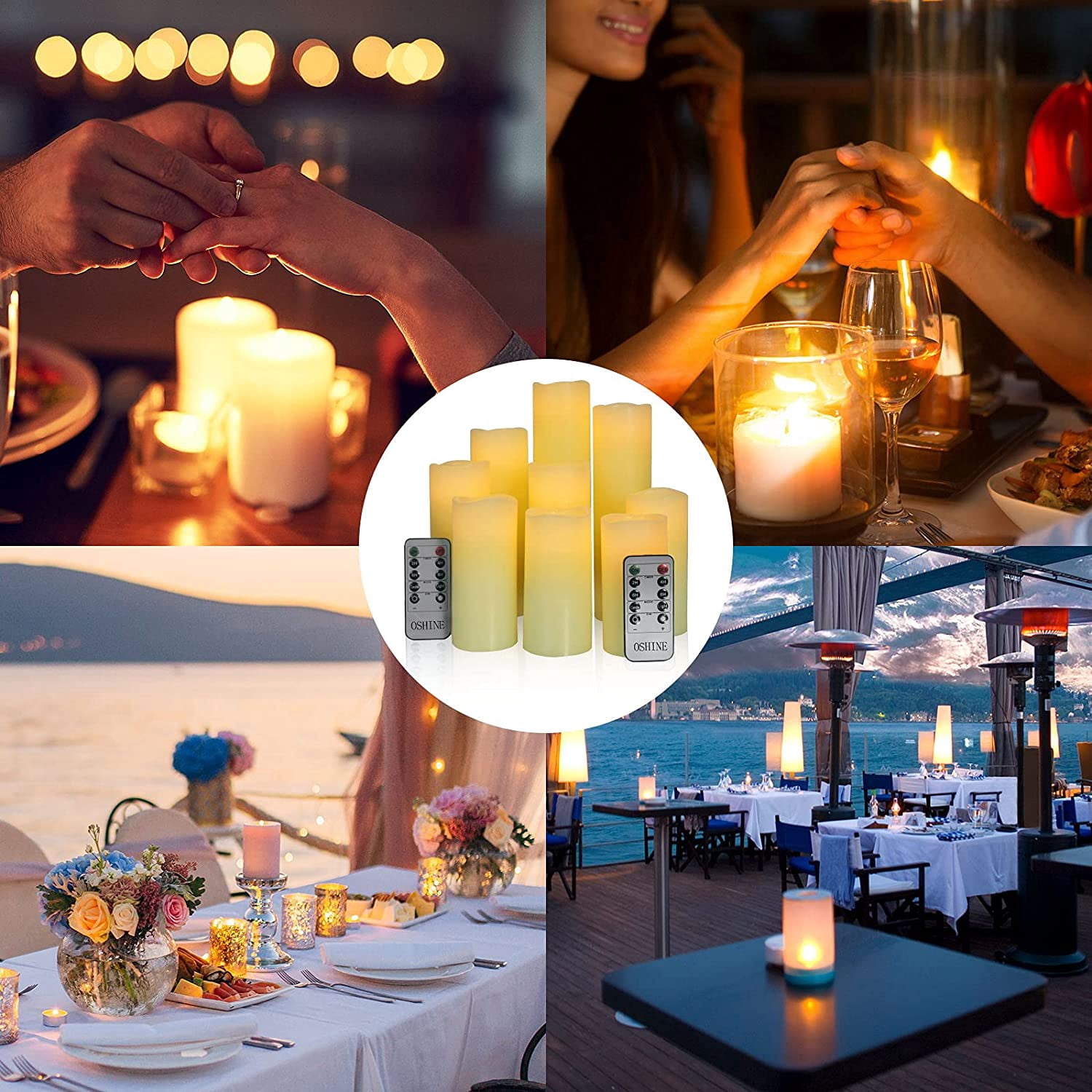 Flameless Flickering Battery Operated Candles Different Sizes Set of 9 Ivory Real Wax Pillar LED Candles with 10-Key Remote and Cycling 24 Hours Timer