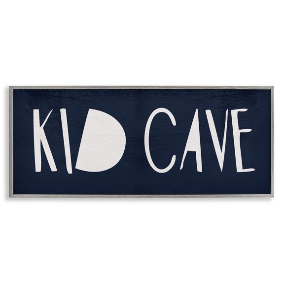 Stupell Industries Minimal Kid Cave Sign Typography Painting Gray Framed Art Print Wall Art, 30 x 13