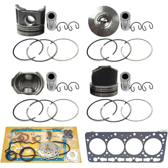4PCS V3300 Piston Piston Rings With Full Gasket Kit 16 valves Piston height 91.5mm Combustion Chamber 56mm For Kubota V3300 V3300-DI Engine M6800 M8200 M9000 Tractor Bobcat S220 S250 STD