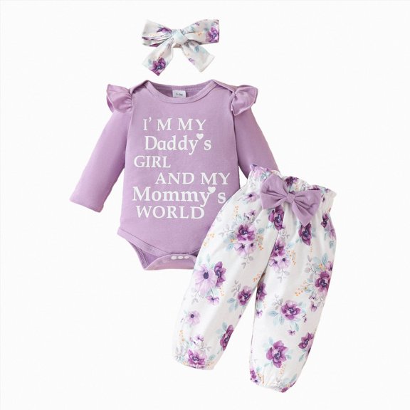 CAUYDY Preemie Girls Going Home Outfit Baby Girl Long Sleeve Bodysuit Set Newborn Fall Winter Clothes Infant Romper 0 3 6 9 Months 1T 2T Sizes 0-3 Months,Light Purple