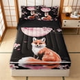 thumbnail image 2 of Erosebridal Gold Fox Moon Zipper Twin Comforter Sets with Fitted Sheet and 2 Pillowcases for Girls, Japanese Cherry Blossom Zipper Bedding Set, Black Reversible, 4-Piece, 2 of 7