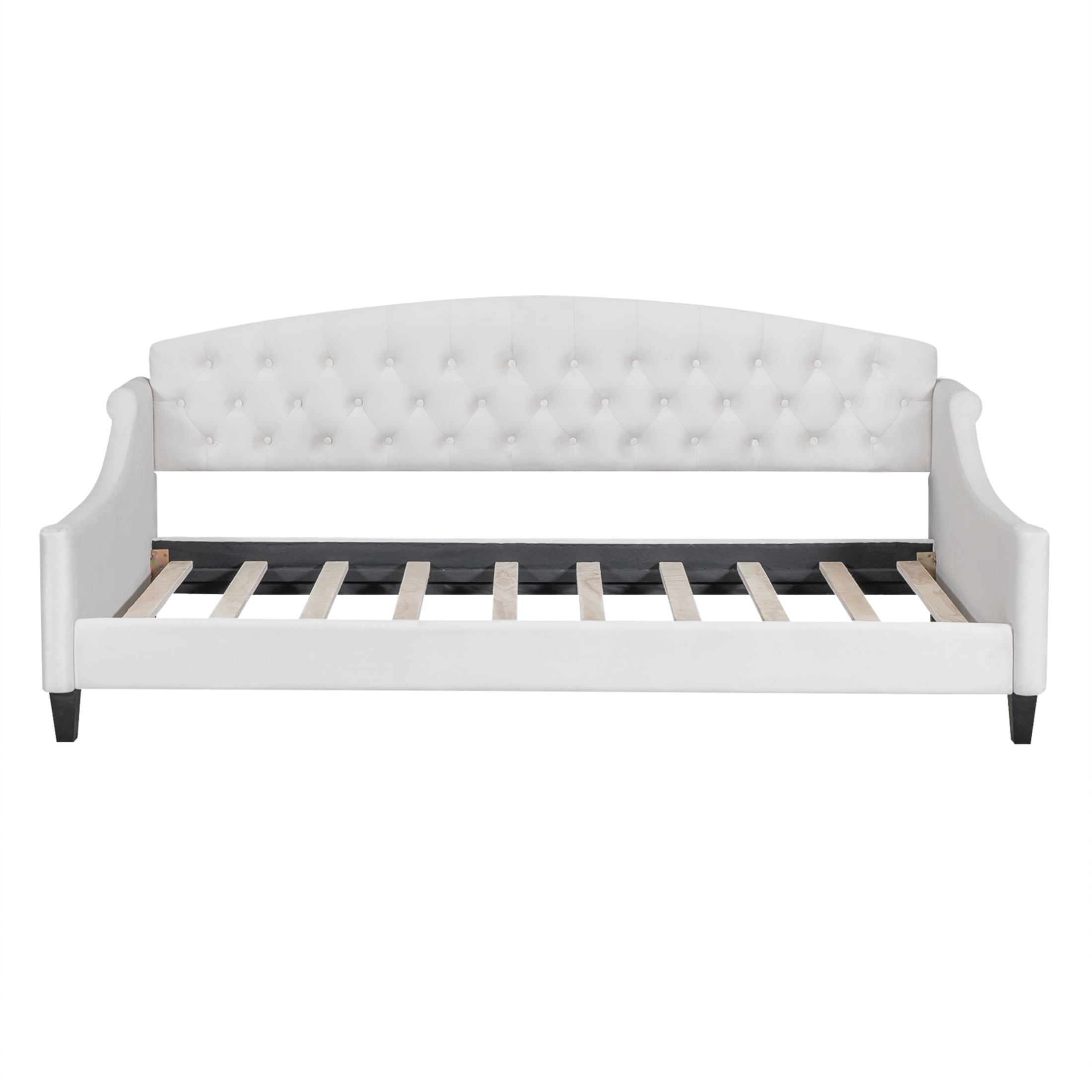 Noble House Sabrina Luxury Twin Daybed, Velvet Upholstered Tufted Sofa Bed, Plywood Frame with Piped Edges, Beige