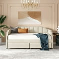 thumbnail image 2 of Velvet Daybed, INCLAKE Upholstered Daybed with Two Storage Drawers, Twin Size Sofa Bed with Backrest and Wood Slat Support, Two Armrests with Rivets (Beige), 2 of 7