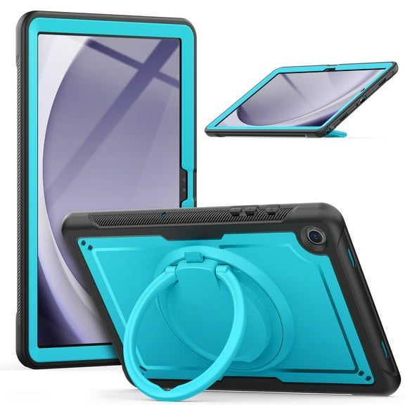 Shockproof Case for Samsung Galaxy Tab A9 8.7" SM-X110 X115 X116, Rugged Hybrid Protective Cover with Pencil Holder & Shoulder Strap Kids Friendly Rotating Kickstand Case for Galaxy Tab A9, Lightblue