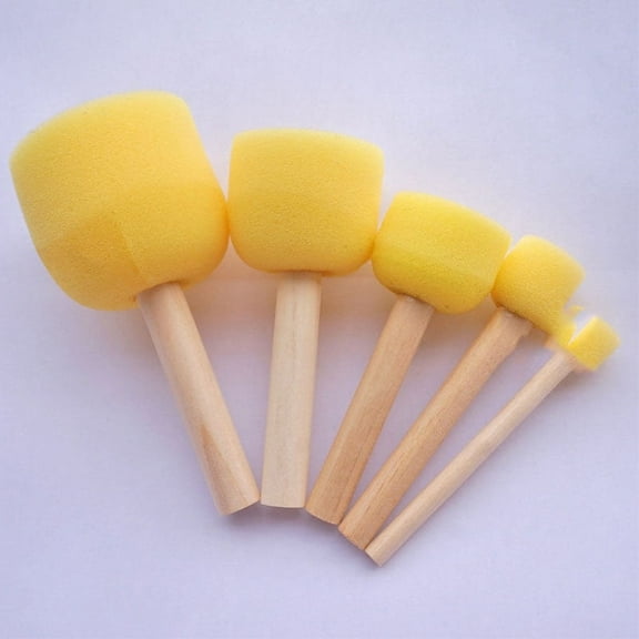 Round Sponge-Tipped Foam Brushes for Dot Art, Stippling, and Stenciling - Set of 5$Round Paint Foam Sponge Brush Set, Wooden Handle Foam Brush