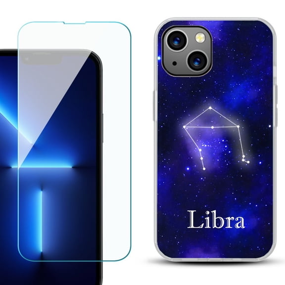 OneToughShield ® for iPhone 15 Fashion Phone Case, with Tempered Glass Screen Protector - Libra