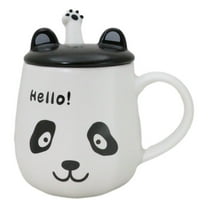 Hello Panda Bear Ceramic Coffee Mug Cup With Spoon And Perky Ears Lid 14oz