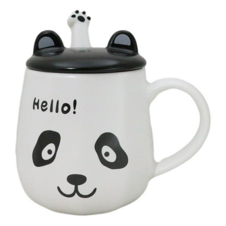 Hello Panda Bear Ceramic Coffee Mug Cup With Spoon And Perky Ears Lid 14oz