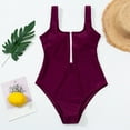 thumbnail image 6 of Women Swimsuits Solid Color One Piece Bikini Zipper Front Bathing Suit,Wine,S, 6 of 6