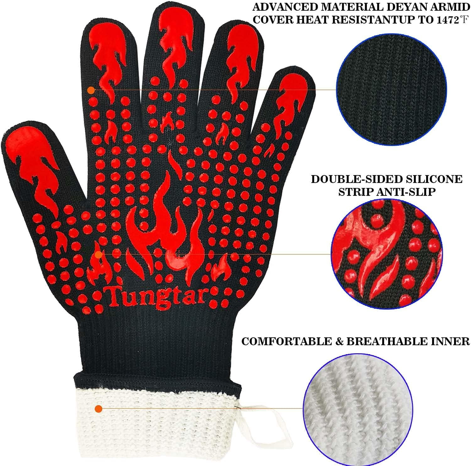 Jtbuh XLY Oven Mitts Heat Resistant BBQ Proof Glove 11Inch 1472℉ Grill Glove Proof Heat for Women Men BBQ Gloves Gift Set Cooking Gloves for Cooking, Grilling, Baking, Welding (White Blue)