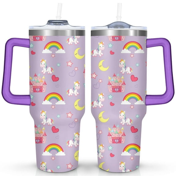 40oz Unicorn Tumbler with Handle & Straw - Insulated Stainless Steel Travel Mug,Leakproof,Cup Holder Friendly,Dishwasher Safe,for Hot/Cold Drinks.
