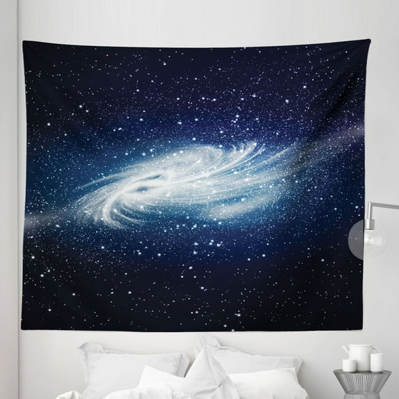 Nebula Tapestry, Spiral Galaxy Image Space and Stars Celestial Cosmos Expanse Universe Modern, Fabric Wall Hanging Decor for Bedroom Living Room Dorm, 5 Sizes, Navy White, by Ambesonne
