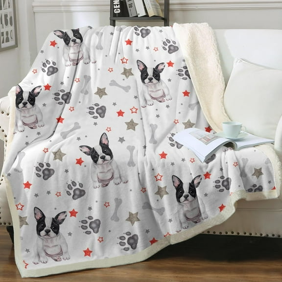 French Bulldog Sherpa Fleece Blanket for Couch Sofa Super Soft Cute Puppy Plush Throw Blanket for Kids Dog Lovers, Throw(50"x60")