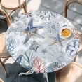 thumbnail image 2 of Ocean Starfish Round Tablecloth, Fitted Table Cover with Elastic for 45"-54" Round Tables, Summer Coastal Coral Flower Shells Table Cloth Outdoor Indoor Dinning Party Waterproof Tablecloths, 2 of 7