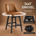 thumbnail image 4 of Swivel Counter Height Bar Stools, Set of 3, 27'' Modern Bar Stool with Curved Back and Solid Wood Legs, Bar Stools for Kitchen Island, Faux Leather Brown, 4 of 7