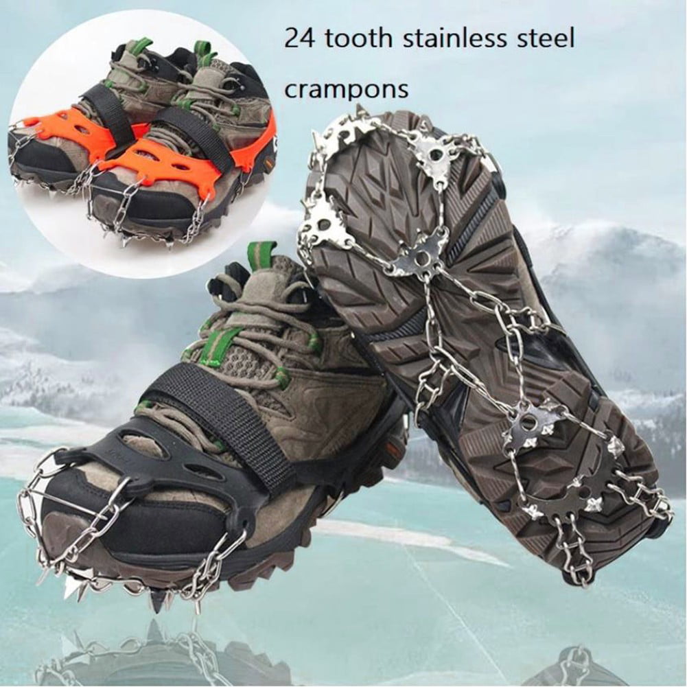 24 Teeth Ice Cleats Crampons Anti Slip Ice Grip Snow Grippers Shoes Boot Spikes 