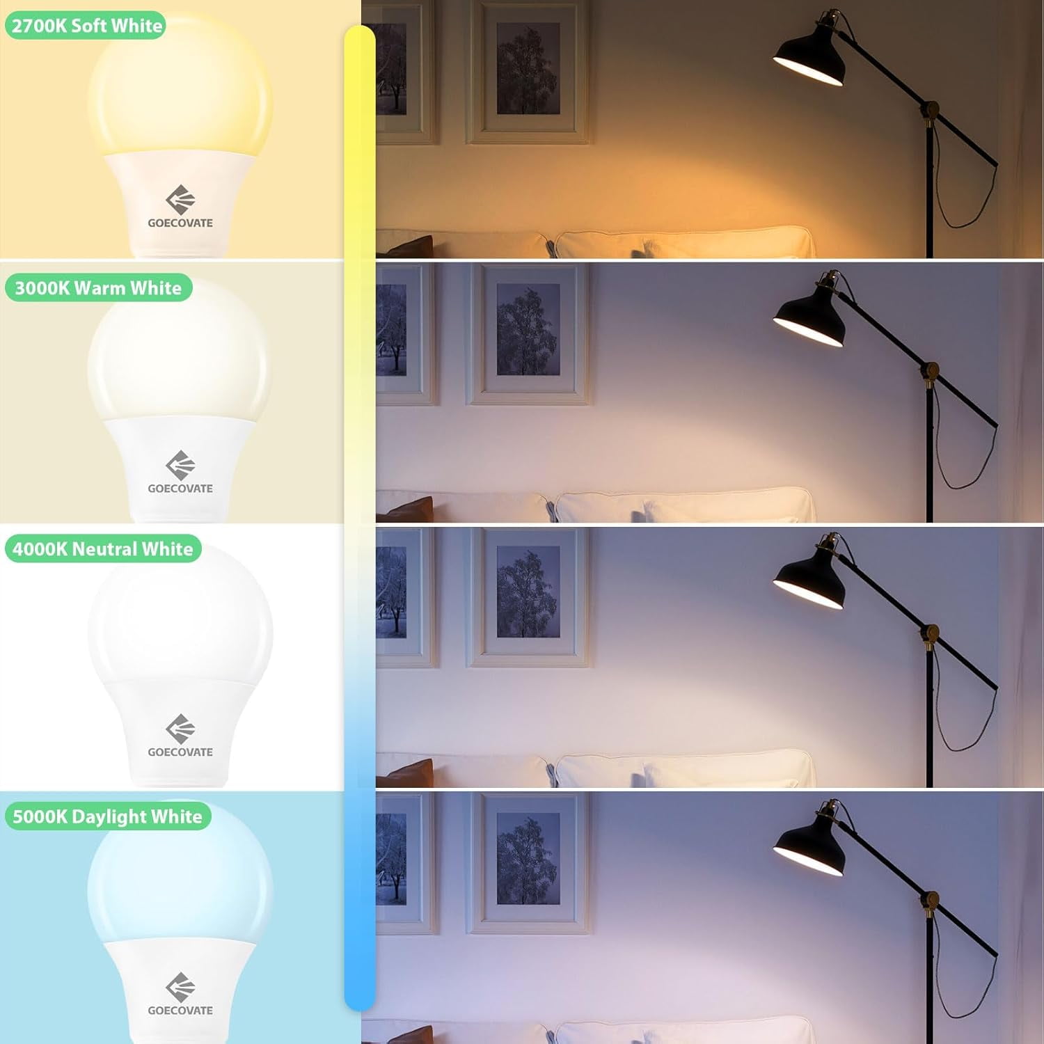 FEFEFW-A19 8W LED Light Bulbs, 60 Watt Equivalent LED Bulbs, Softwhite 2700K, 800 Lumens, E26 Standard Base, Non-Dimmable, LED Bulbs for Bedroom, ETL/UL Listed, 24 Pack