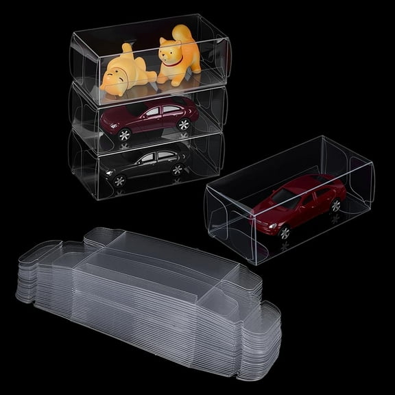 60 Pcs 1/64 Scale Model Car Clear Display Case 3.3x1.6x1.1inch Rectangle Plastic Foldable PVC Self-Assembly Model Car Box