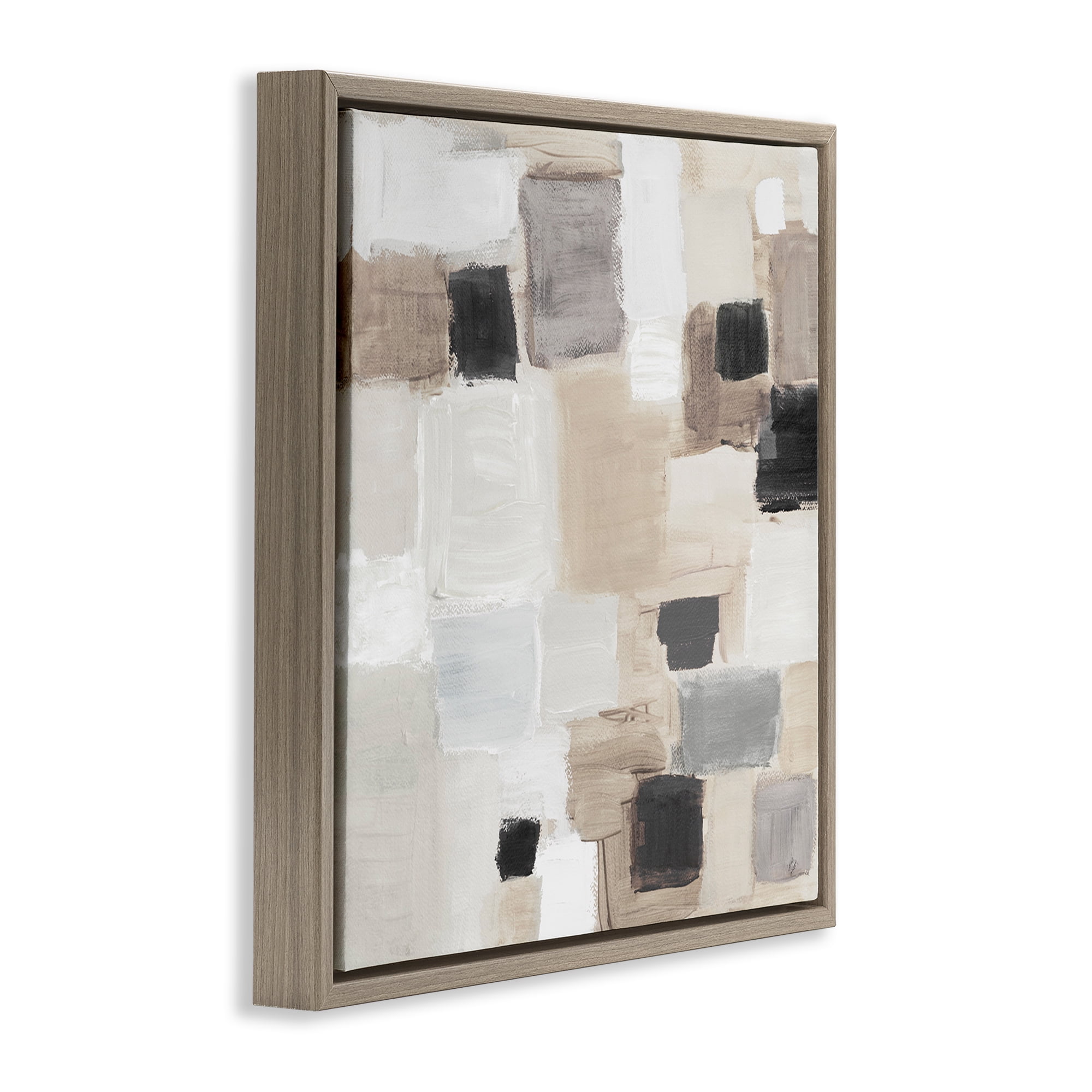 Stupell Industries Neutral Square Patchwork Abstract Painting Brown Floater Framed Canvas Art Print Wall Art, 25 x 25