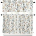 thumbnail image 3 of 3 Piece Kitchen Curtains Tiers and Valances Set, Spring Flower Print Leaves Minimalist Art Short Rod Pocket Window Curtain for Bedroom, Bathroom, 3 of 6