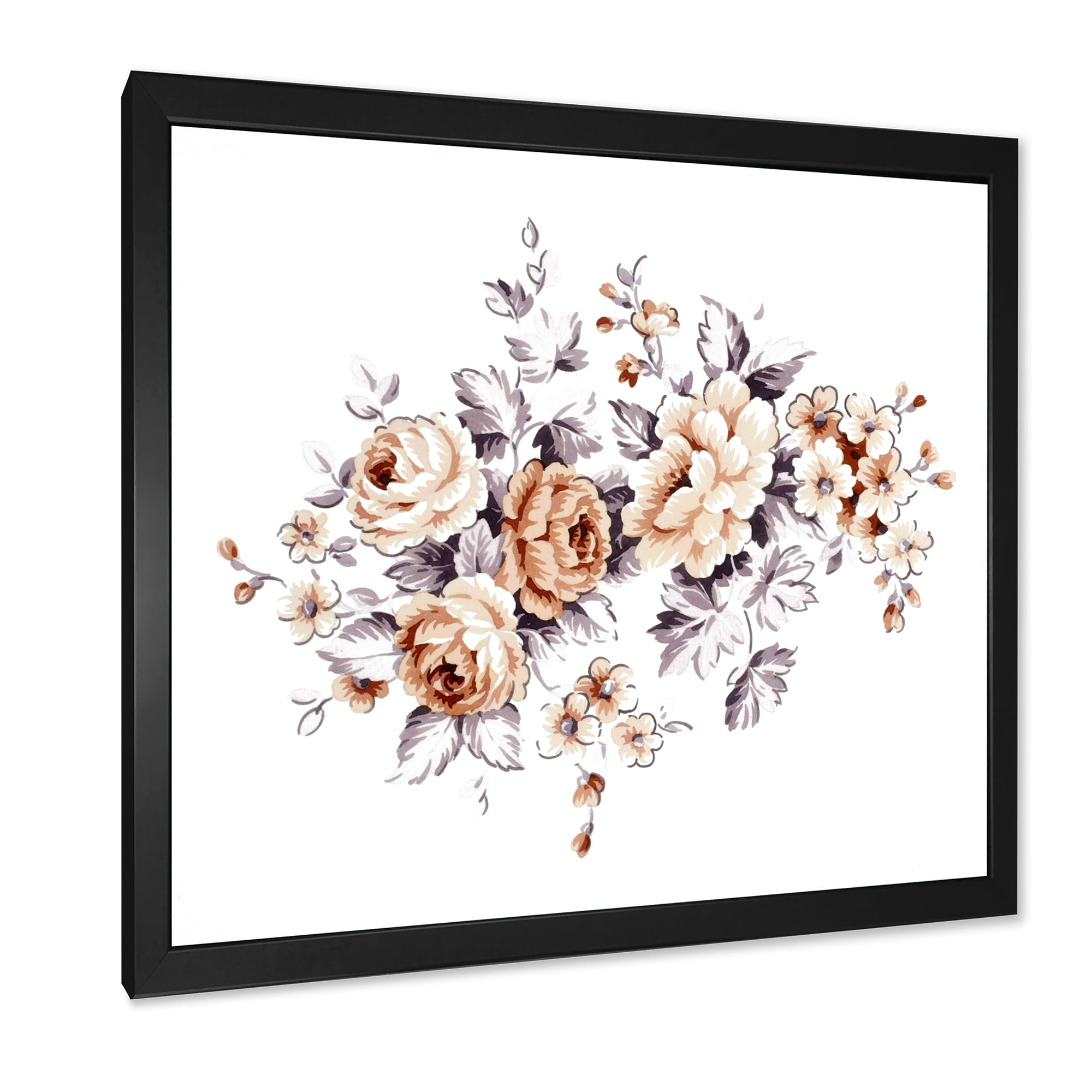 Designart 'Pink Wild Roses With Monochrome Leaves' Traditional Framed Art Print