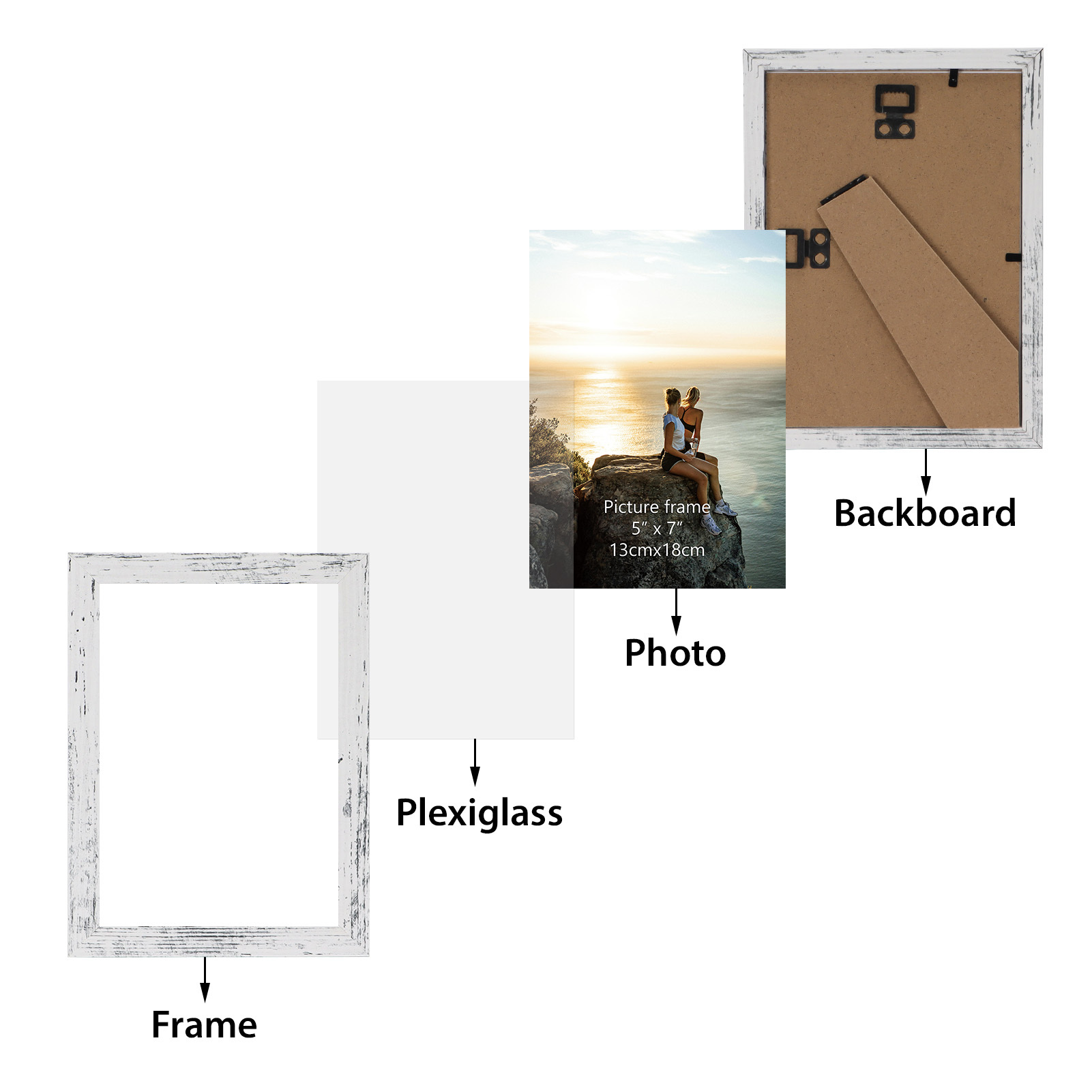 5x7 Picture Frame Set of 15, Rustic Picture Frames Display 5 by 7 Photo for Wall or Tabletop
