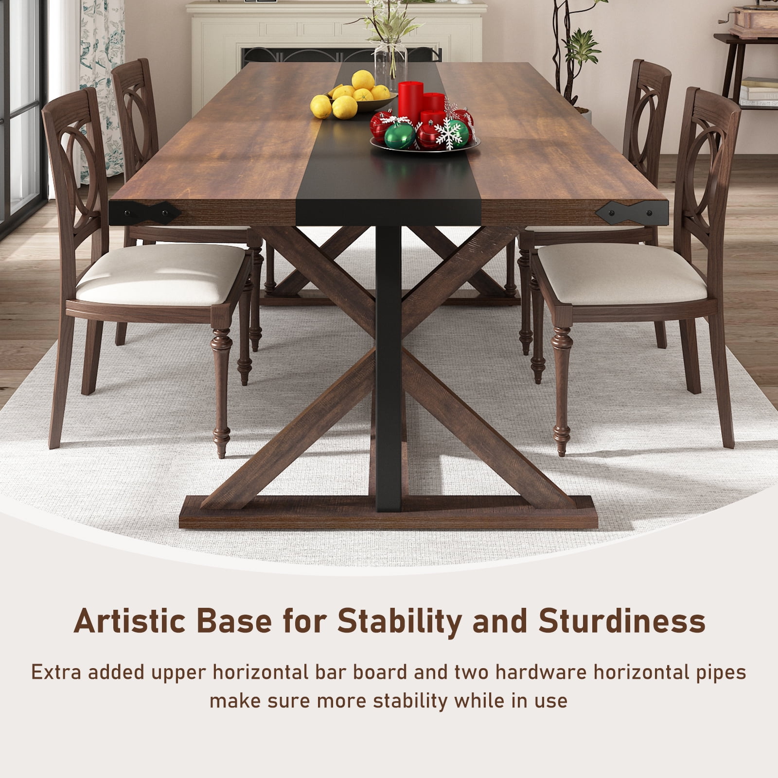 Blotout 71" Modern Farmhouse Dining Table for 6-8 Person, Rectangular Wood Dining Table with Adjustable Feet, Kitchen Table for Dining Room, Gathering, Kitchen (Brown)