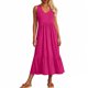 thumbnail image 4 of Faldas Largas para Mujeres de Verano Color Sólido Falda con Cuello en V con Falda Plegada Vestido de Bolsillo Falda Larga de Playa, 4 of 7
