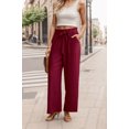 thumbnail image 2 of JWD Women's Wide Leg Pants with Pockets High Waist Adjustable Knot Loose Casual Trousers Business Work Casual Pants Wine Red XL, 2 of 10