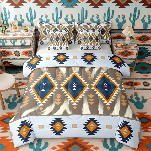 Erosebridal Oriental Aztec Bedding Comforter Set, Exotic Style Geometric King Bedding Sets, Gray Reversible 7 Pieces