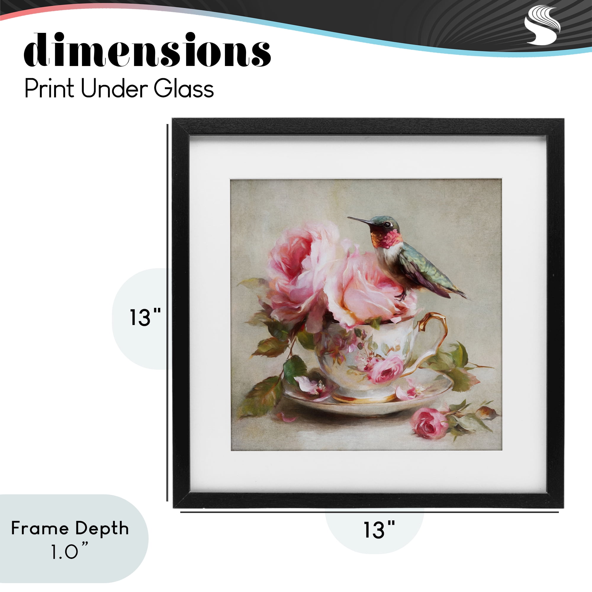 Stupell Industries Hummingbird & Tea Cup Black Framed Print Under Glass, design by Tina LeCour