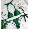 thumbnail image 3 of BIKINX Sexy Women's Swimsuit 2 Piece Thong Bikini Sets Bathing Suit for Women, Triangle Bikini, Rhinestone Green Bikini, Side Tie Bikini Bottom Swimwear, 3 of 5