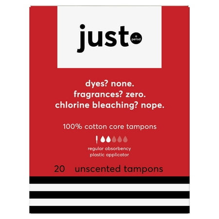 JUST Cotton Core Tampons with Plastic Applicators, Regular, 20