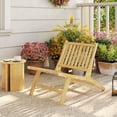 thumbnail image 3 of Teak Wood Outdoor Reclining Chair Natural Mid Century Accent Chair w/ Backrest For Daily Life, 3 of 7