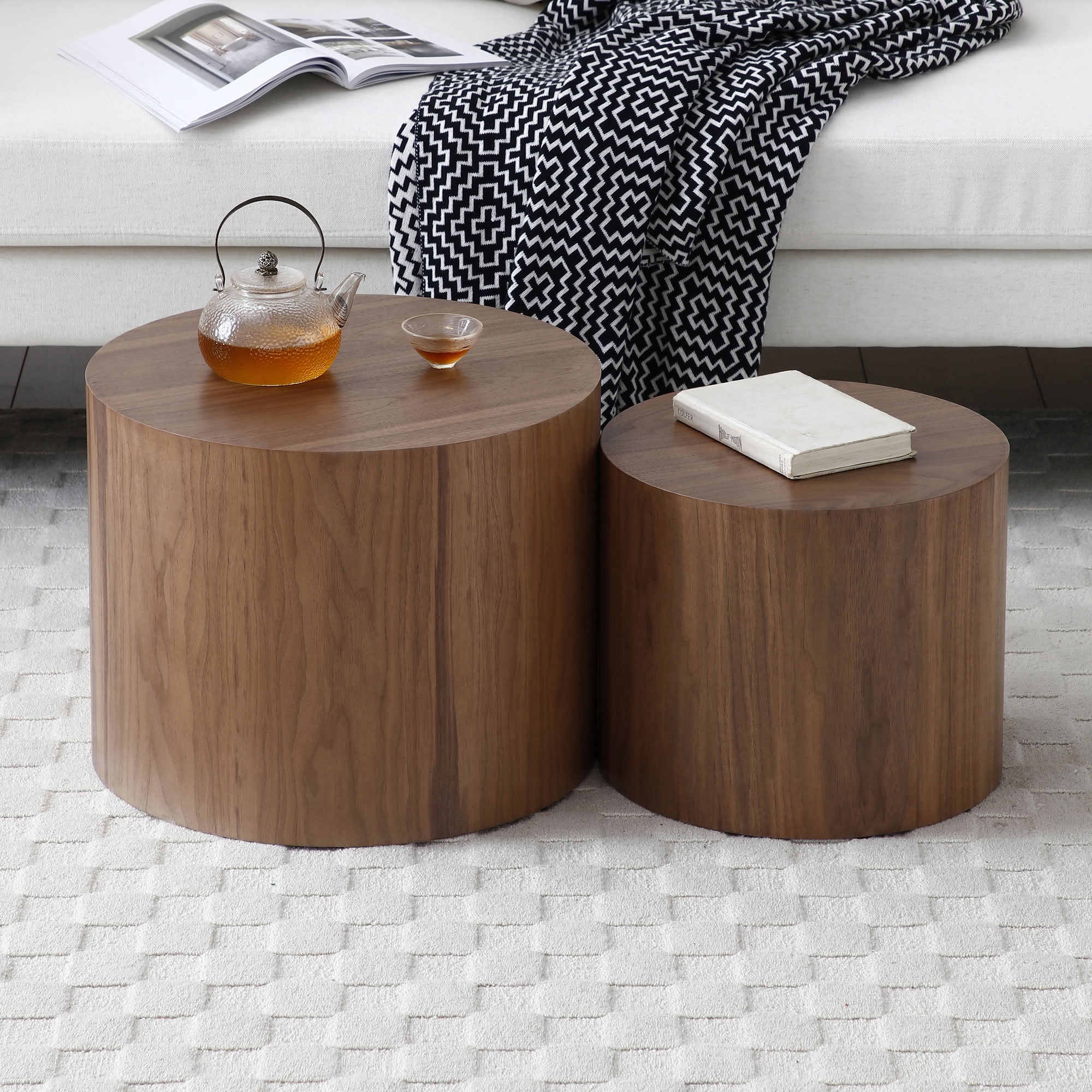MAYEERTY Nesting Round Coffee Table Set of 2, No Assembly Accent Table for Living Room Bedroom Home Office Small Space
