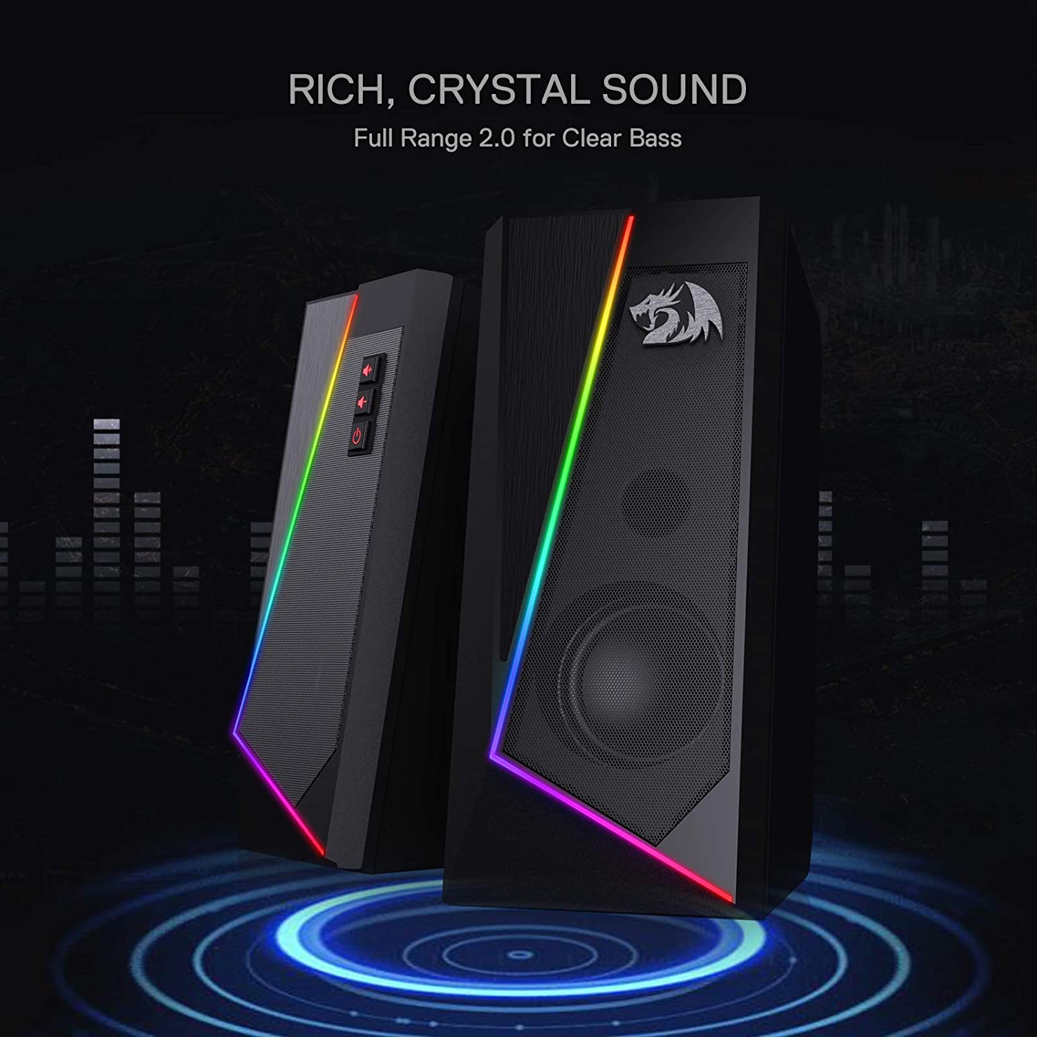 Redragon GS520 Anvil RGB Desktop Speakers, 2.0 Channel PC Computer Stereo Speaker 6 Colorful LED Modes, Enhanced Bass and Easy-Access Volume Control, USB Powered w/ 3.5mm Cable - image 4 of 6