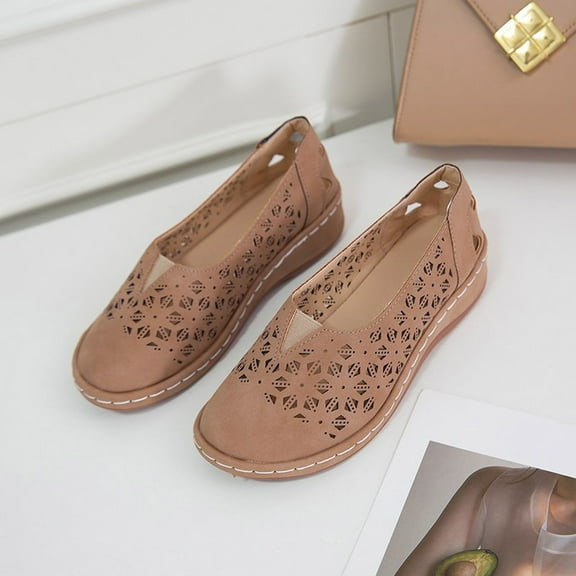 UTTOASFAY Womens Sandals Fashion Women Flat Shoes Hollow Wedge Heel Casual Large Size Single Shoes Khaki 8(39)