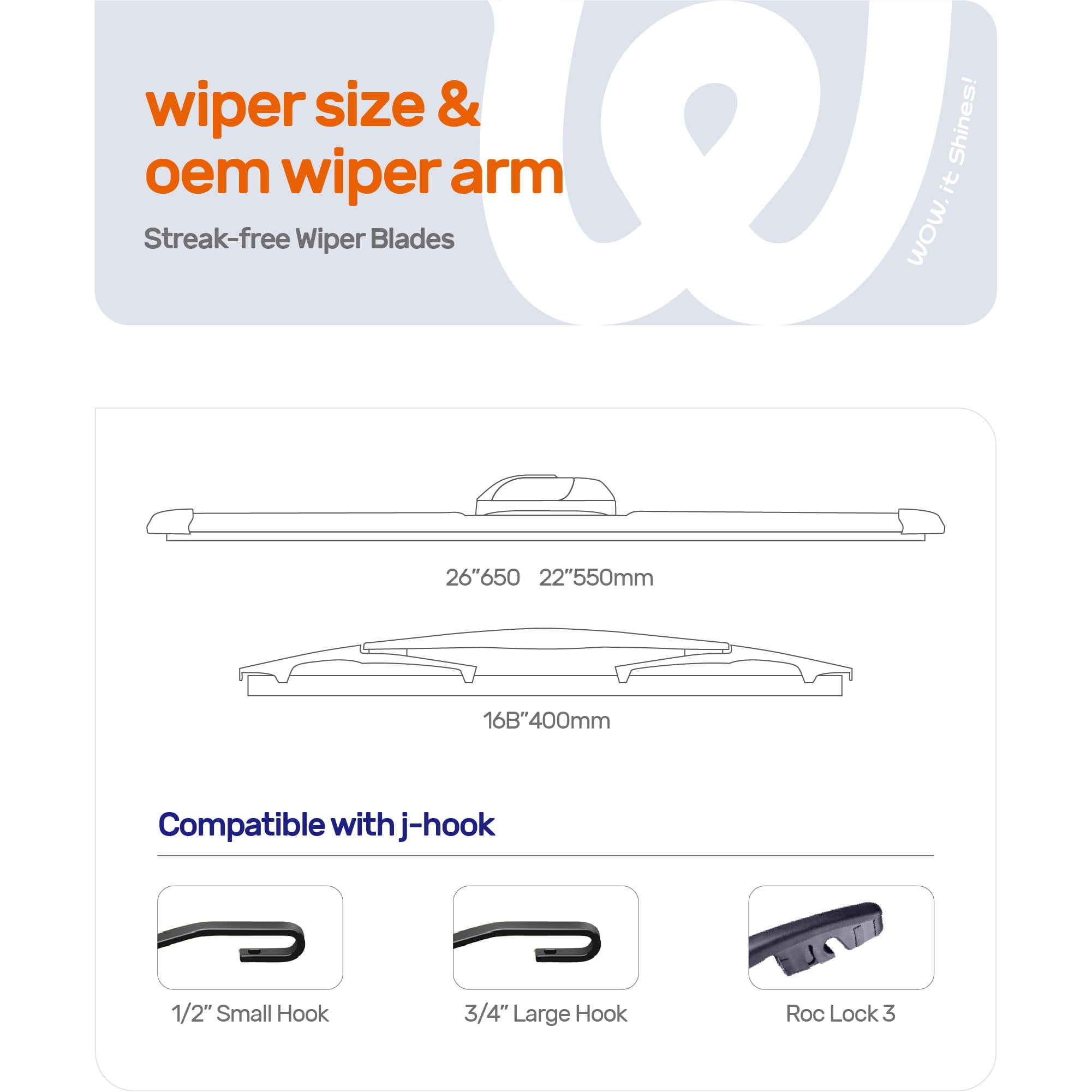 WOWIPER 26"+22"+16" Premium Silicone Wiper Blades 3-Pack – Water Repellent Beam Fit J-Hook – OEM All-Season with Rear Wiper for Honda Odyssey 2005-2025