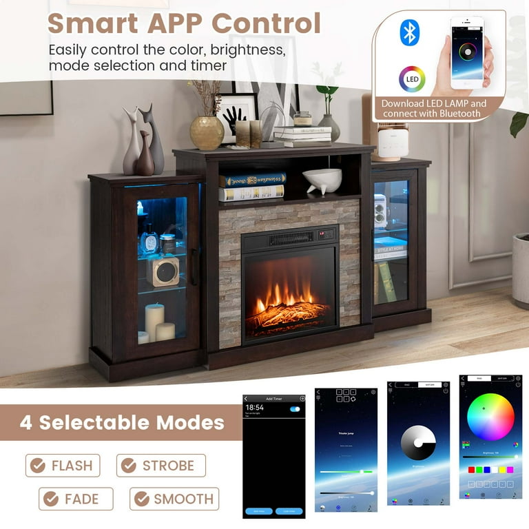 Costway Fireplace TV Stand with Led Lights 18 Electric Fireplace For 65