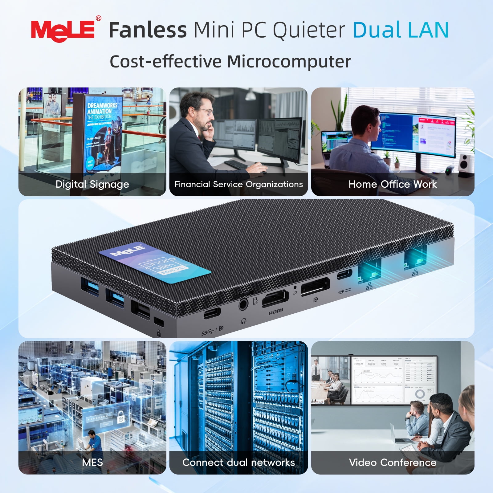 MeLE Quieter DL Fanless N100 Mini PC Windows 11 Home 4GB LPDDR4x 128GB eMMC Dual LAN 2.5GbE (New)
