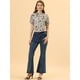thumbnail image 3 of Blusas de mujer con volantes de manga corta floral con cuello simulado y volantes Gris XS, 3 of 5